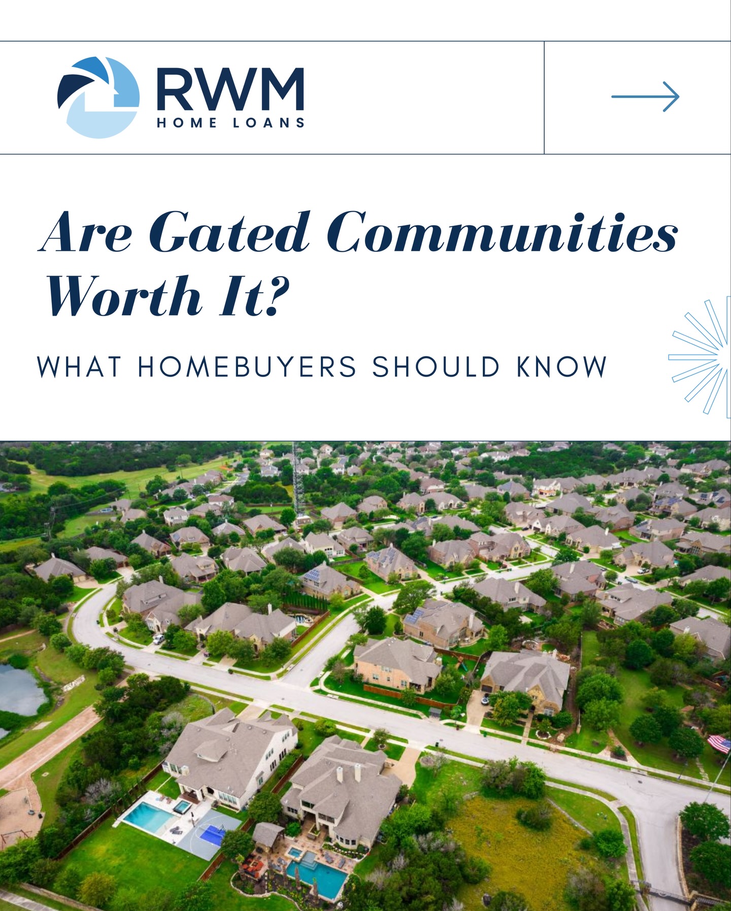 Thinking about buying in a gated community and wondering if it’s really worth it? There’s more to consider than just security and amenities; HOA fees, community rules, and long-term value all play a role in your decision. 🔐🏡 
 
👉 Swipe to learn more, and head to our blog (link in bio) for the full breakdown!
 
#RWMHomeLoans #Homebuying #RealEstate #Blog