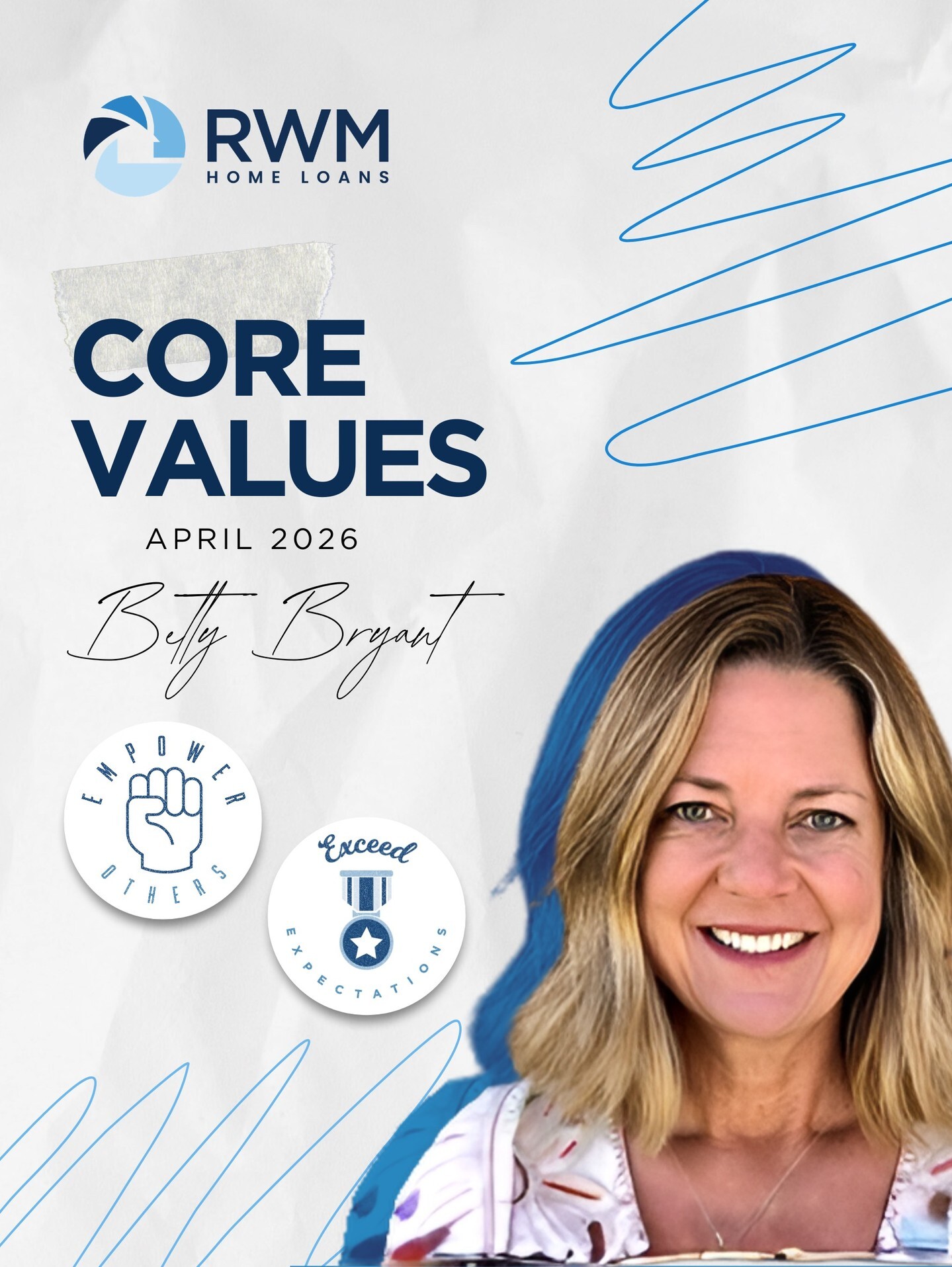 Congratulations to Betty, our April Core Values Recognition Award recipient!

⭐ Betty, our Loan Officer Assistant, is a trusted resource and a steady source of support for both our team and the clients we serve. She brings a wealth of knowledge to every file, confidently helping qualify borrowers while ensuring a smooth and successful process from start to finish.

Her ability to step in wherever needed, review files, share her insight, and support her teammates makes her an incredible partner to everyone she works with. Betty consistently anticipates needs, keeps things moving forward, and navigates shifting priorities with ease, all while maintaining a positive, team-first mindset.

While much of her work happens behind the scenes, her impact is felt across the entire team. Betty’s dedication, expertise, and collaborative spirit make her an invaluable part of our organization, and we’re so grateful to have her on the team!

#EmployeeSpotlight #CoreValues #Culture #RWMHomeLoans