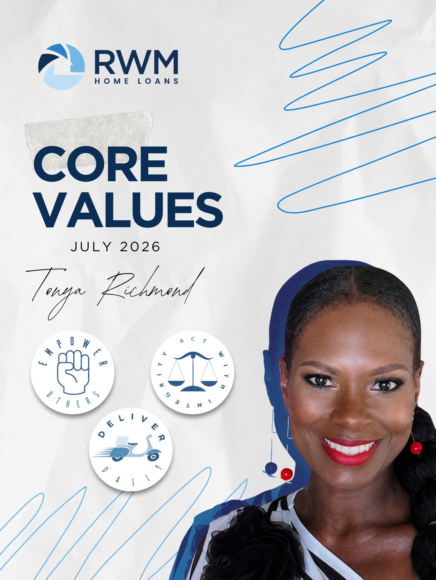 Congratulations to Tonya, our July Core Values Recognition Award recipient!

⭐Tonya, our Senior Underwriter, has been a valued member of the RWM team for the past eight years and is a true example of expertise, dedication, and teamwork. She consistently goes above and beyond to support the team, always willing to jump in and help no matter the task or challenge at hand.

From reviewing complex loan files and providing guidance on underwriting guidelines to finding creative solutions for unique scenarios and supporting loan officers through challenging transactions, Tonya consistently brings exceptional knowledge, professionalism, and attention to detail to everything she does. Her ability to adapt, think critically, and make sound decisions under pressure makes her an invaluable resource to her teammates and plays an essential role in keeping loans moving forward.

Her willingness to take on new challenges and dedication to helping others succeed help foster a collaborative environment where everyone feels supported and empowered. Whether she's reviewing a time-sensitive loan, helping resolve a complex underwriting issue, or providing thoughtful guidance to both teammates and loan officers, Tonya consistently makes a meaningful impact through her passion, integrity, and commitment to excellence.

We're grateful to have Tonya as part of the RWM team and appreciate the positive impact she continues to make across the organization!

#EmployeeSpotlight #CoreValues #Culture #RWMHomeLoans